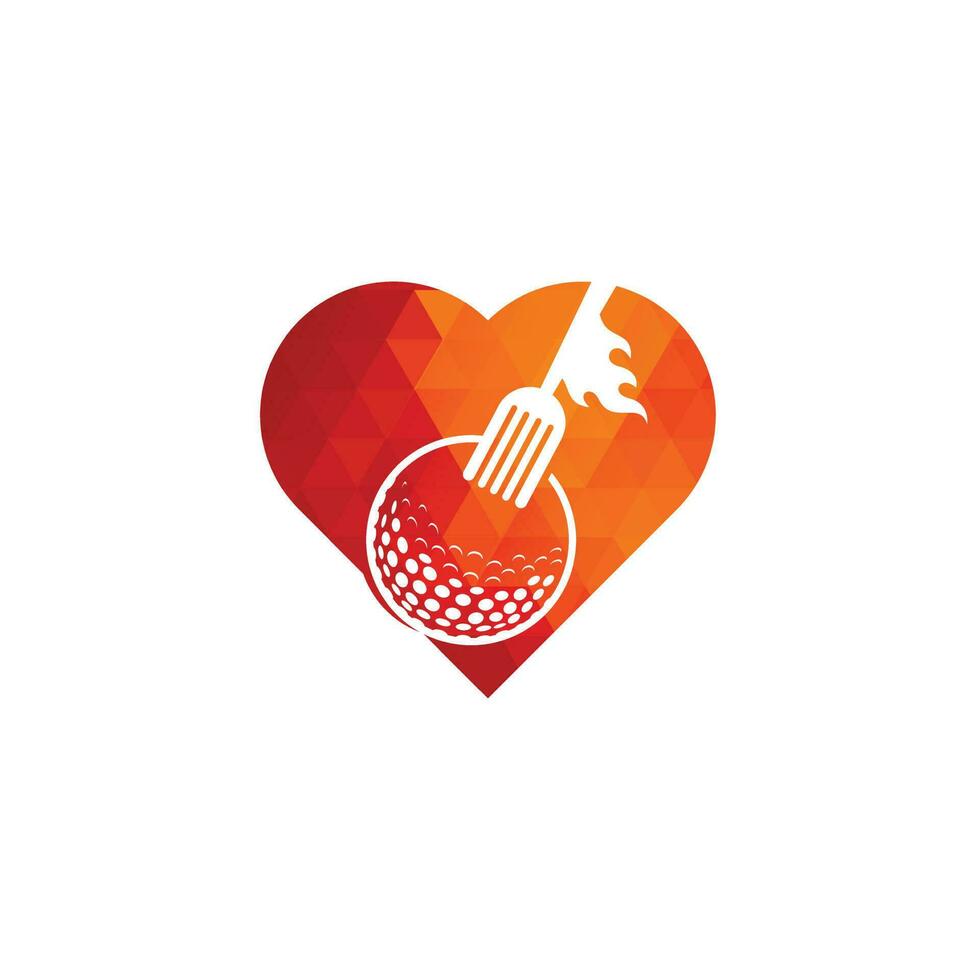 modèle de conception de logo de concept de forme de coeur de golf et de fourche. vecteur de conception de logo de restaurant de golf
