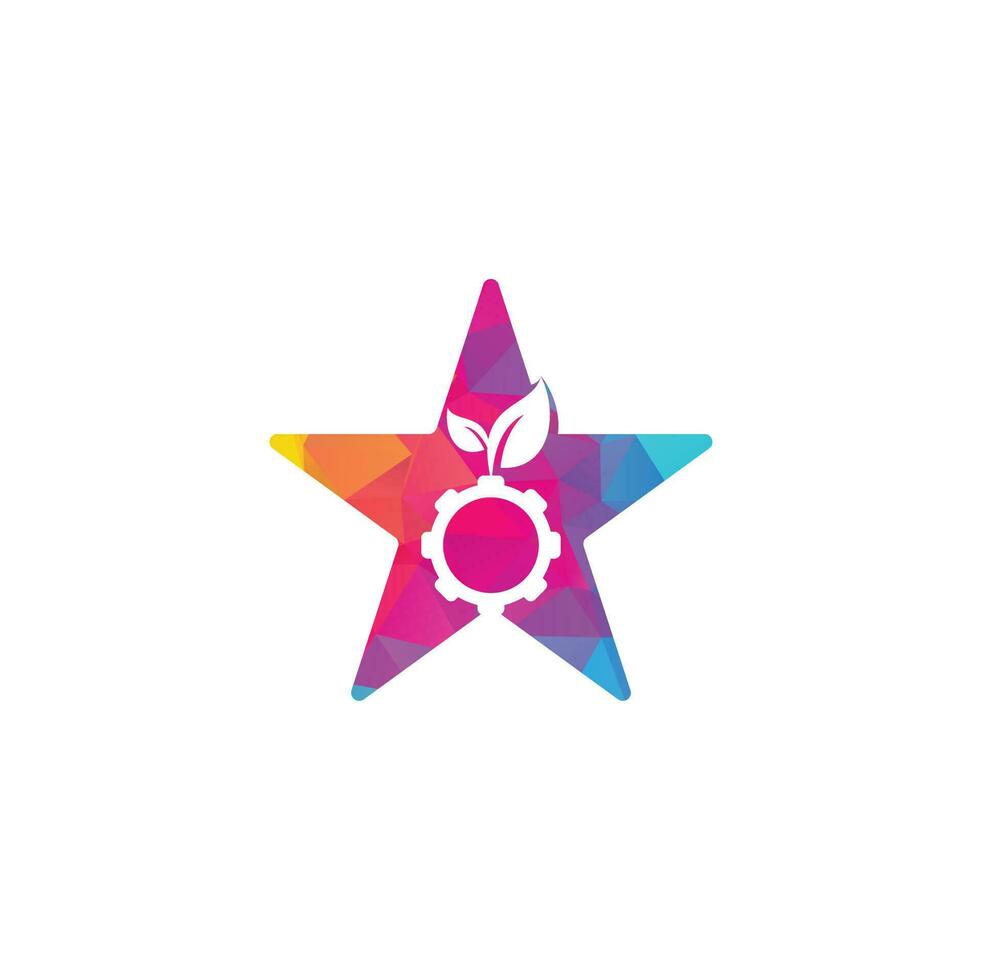 conception de logo vectoriel de concept de forme d'étoile de feuille d'engrenage. éco-énergie verte, technologie et industrie.