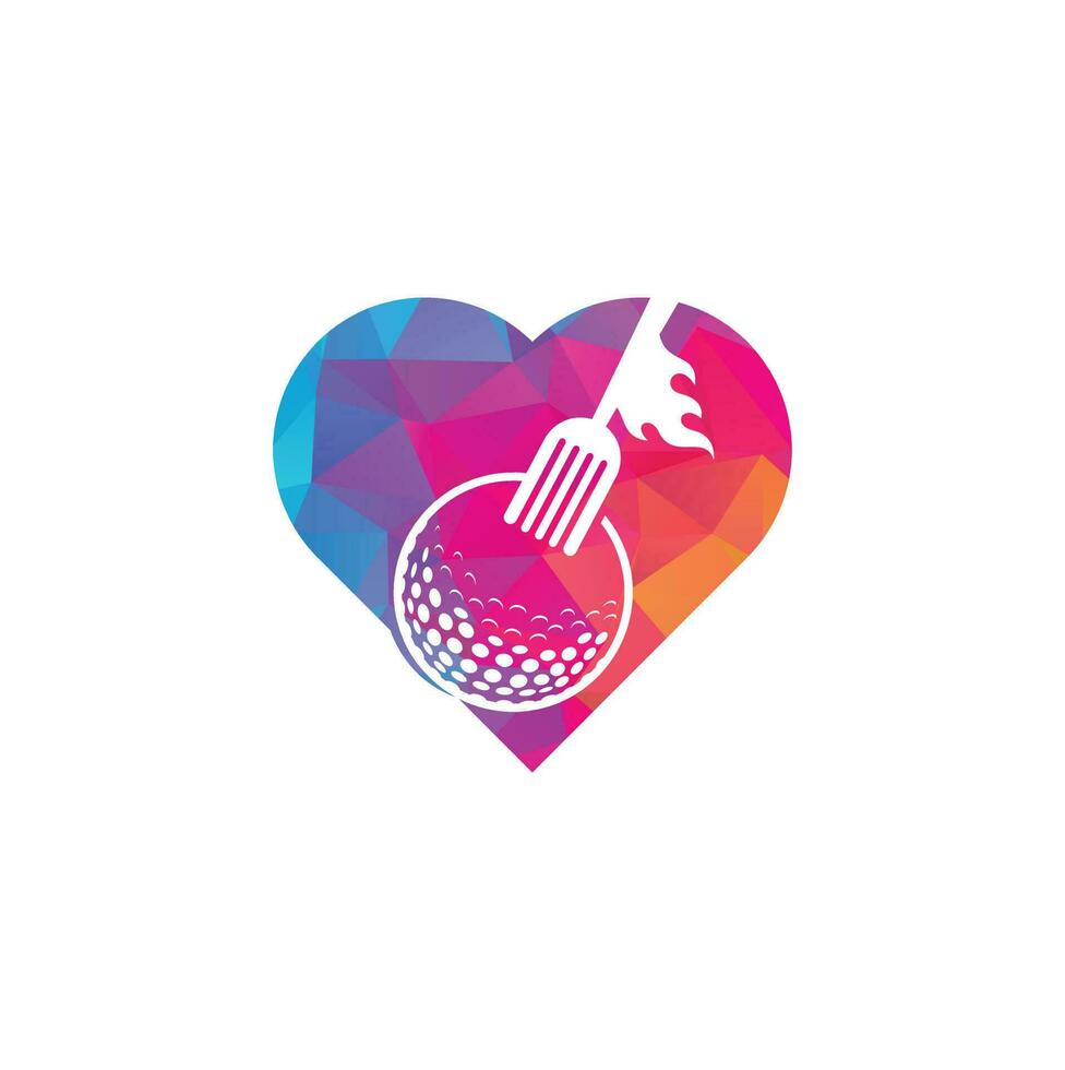 modèle de conception de logo de concept de forme de coeur de golf et de fourche. vecteur de conception de logo de restaurant de golf
