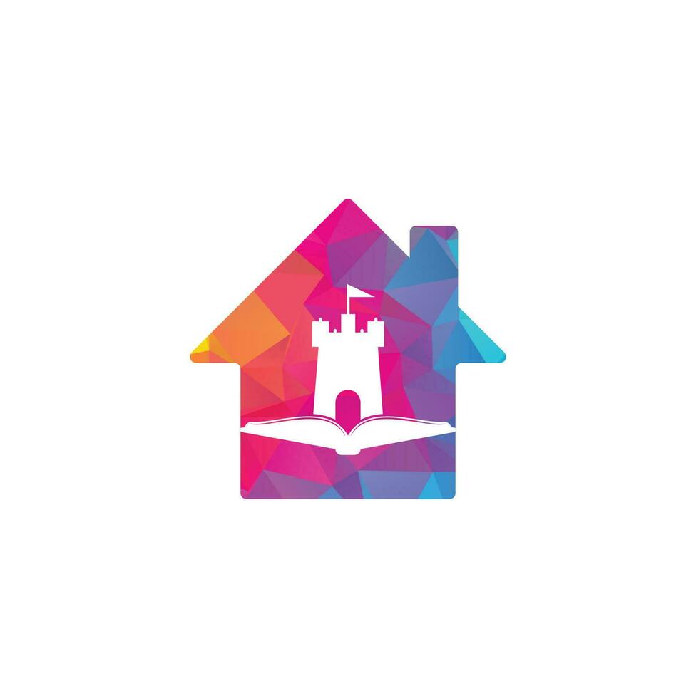 château livre maison forme concept logo modèle vecteur de conception. combinaison de logo de livre et de château.