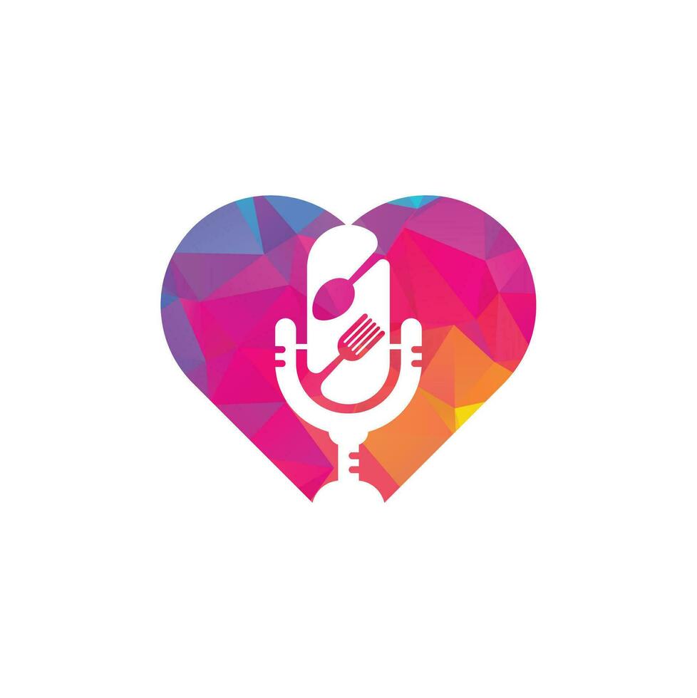 podcast nourriture coeur forme concept logo icône conçoit vecteur. podcast culinaire pour enseigne, mascotte ou autre. vecteur