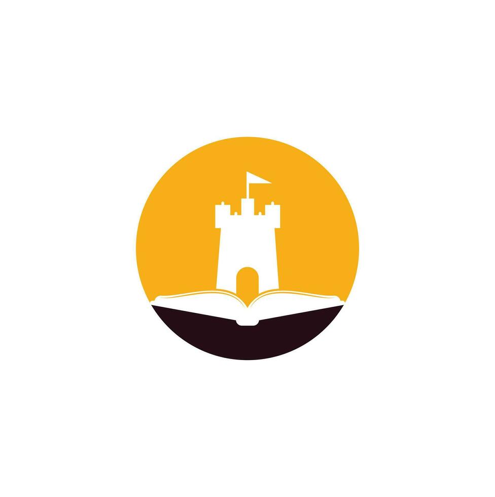 vecteur de conception de modèle de logo de livre de château. combinaison de logo de livre et de château. tour et symbole ou icône du marché.
