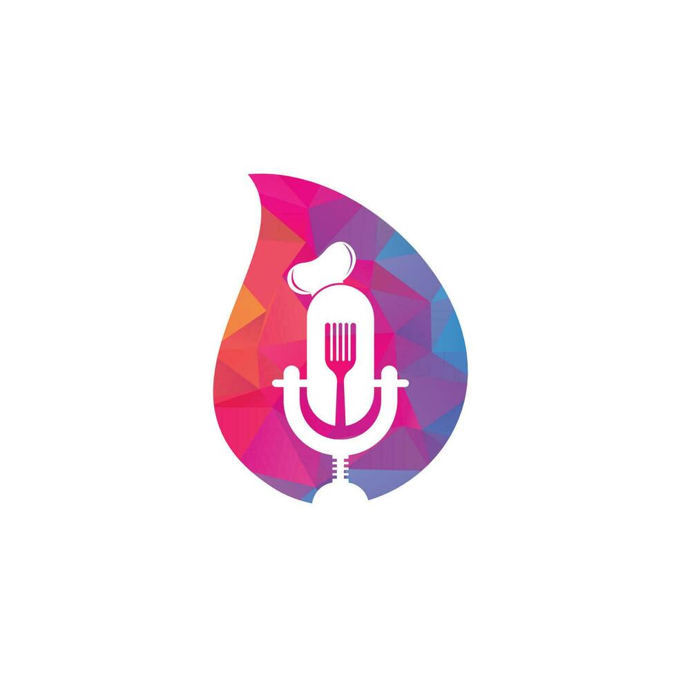 modèle de conception de logo de concept de forme de goutte de podcast de chef. vecteur de conception de logo d'éducation de chef