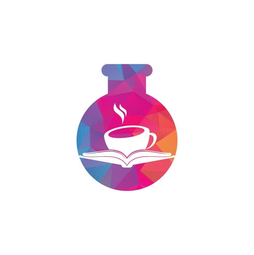 conception de logo vectoriel de concept de forme de laboratoire de livre de café. logo emblématique de la librairie de thé.
