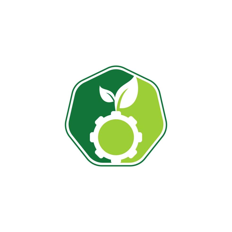 création de logo vectoriel de feuille d'engrenage. éco-énergie verte, technologie et industrie.