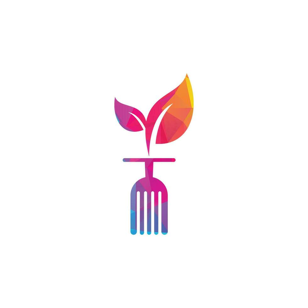 modèle de logo d'aliments sains. logo d'aliments biologiques avec symbole de cuillère et de feuille. vecteur