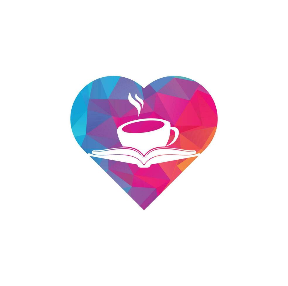 conception de logo vectoriel de concept de forme de coeur de livre de café. logo emblématique de la librairie de thé.