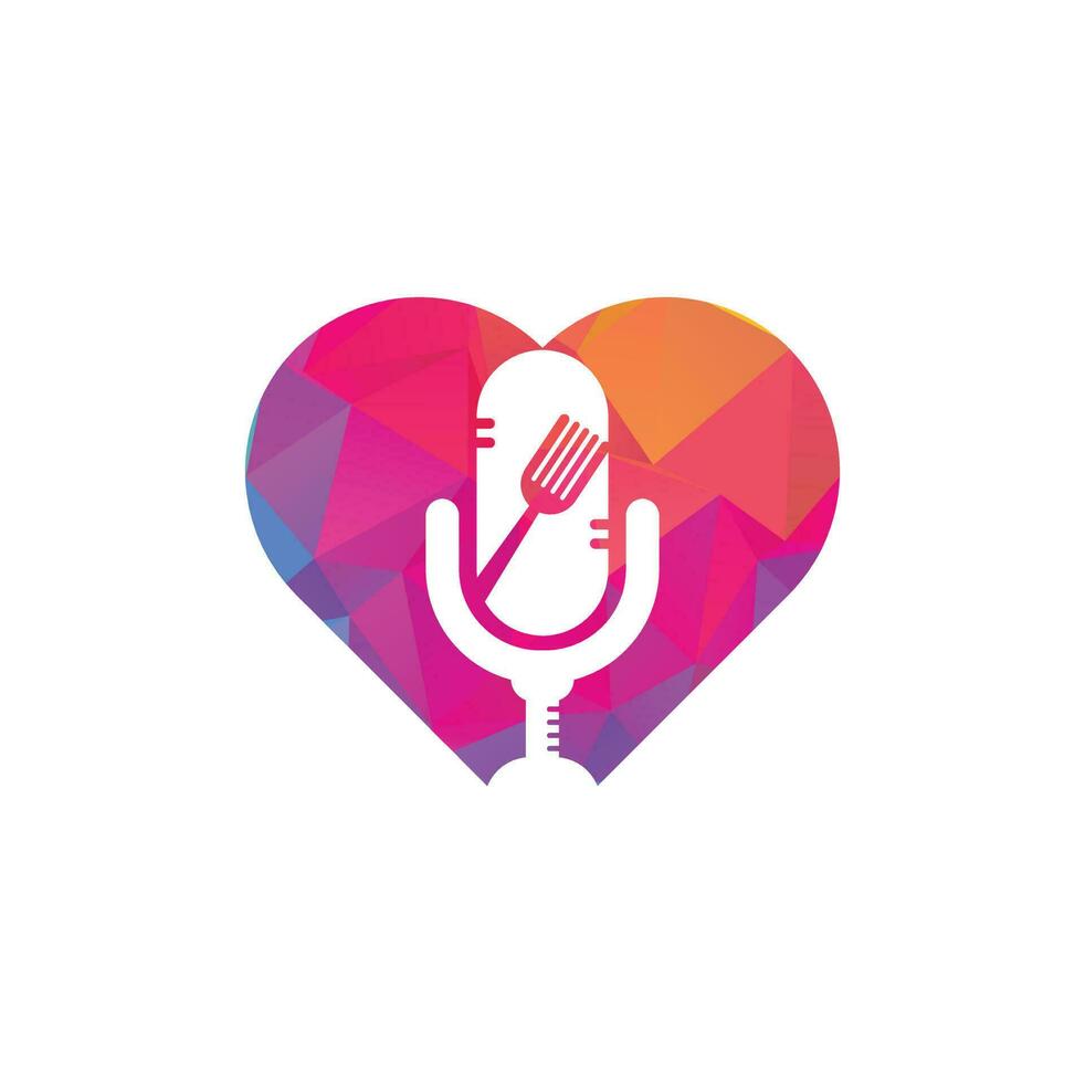 podcast nourriture coeur forme concept logo icône conçoit vecteur. podcast culinaire pour enseigne, mascotte ou autre. vecteur