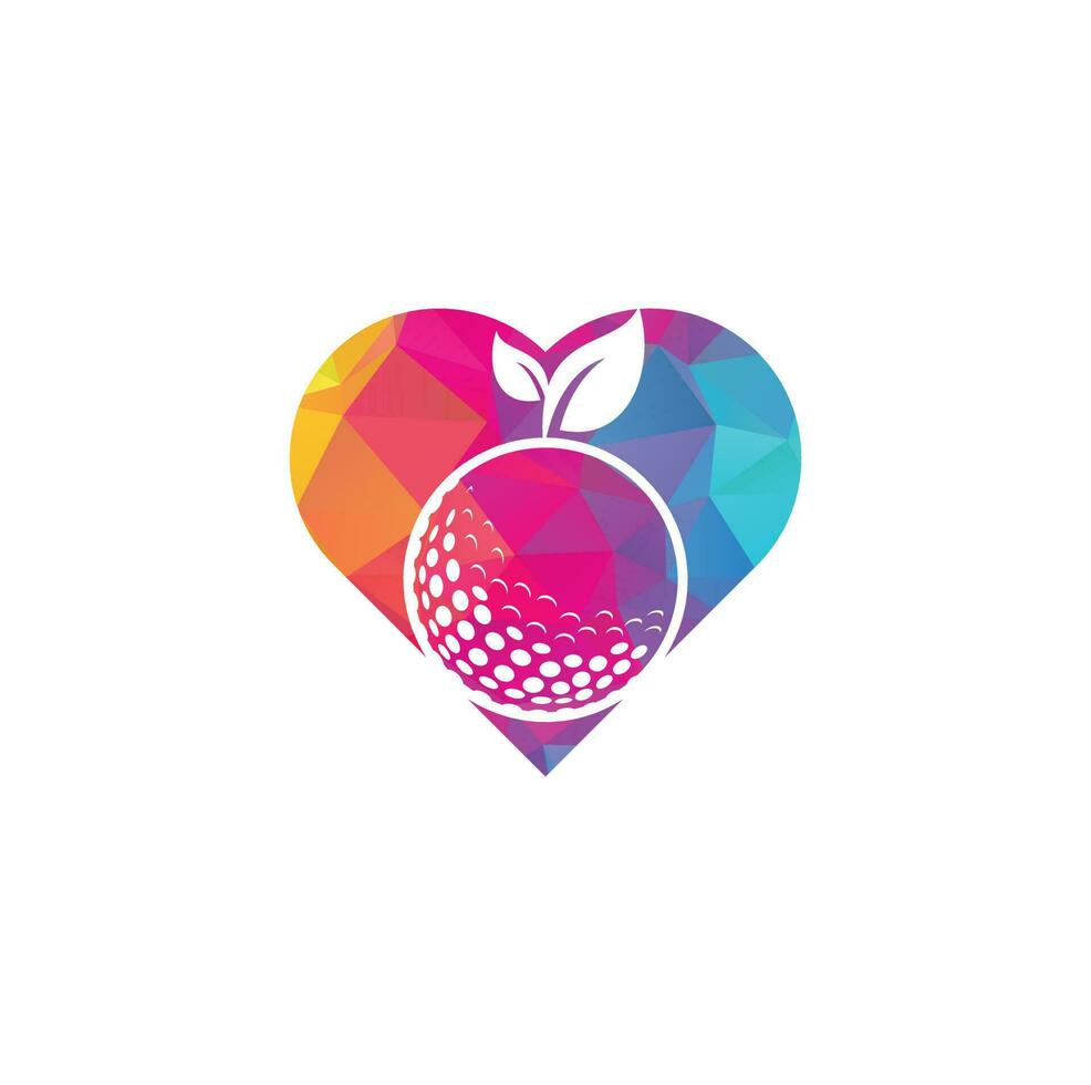 modèle de logo de concept de forme de coeur de feuilles de golf. balle de golf et feuilles, balle de golf et logo de sport vecteur