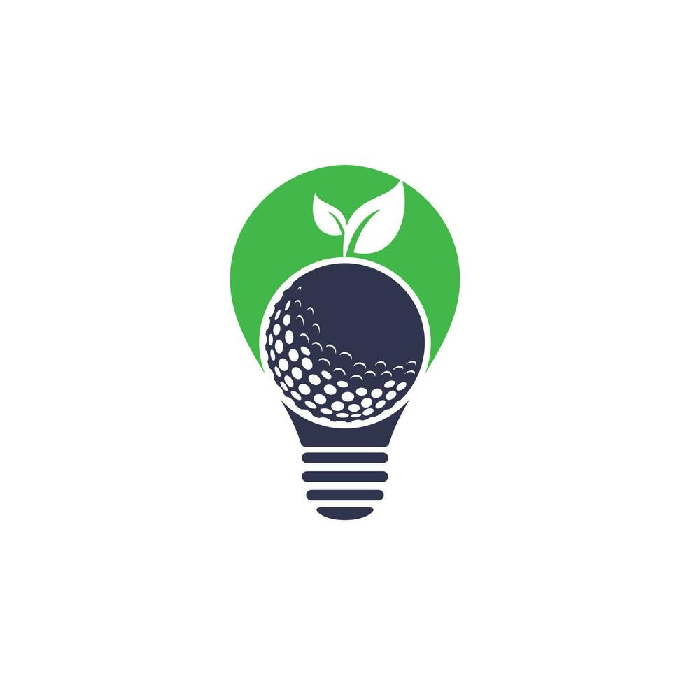 modèle de logo de concept de forme d'ampoule de feuilles de golf. balle de golf et feuilles, balle de golf et logo de sport vecteur