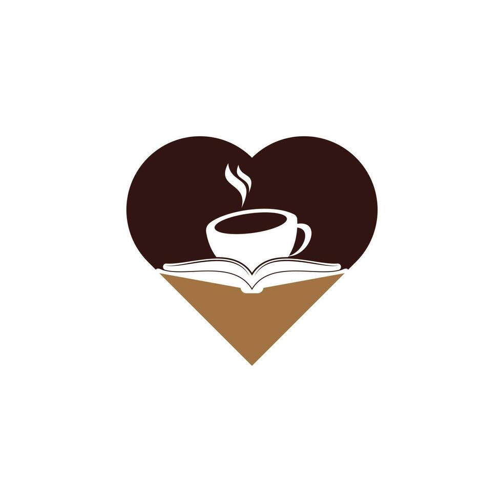 conception de logo vectoriel de concept de forme de coeur de livre de café. logo emblématique de la librairie de thé.