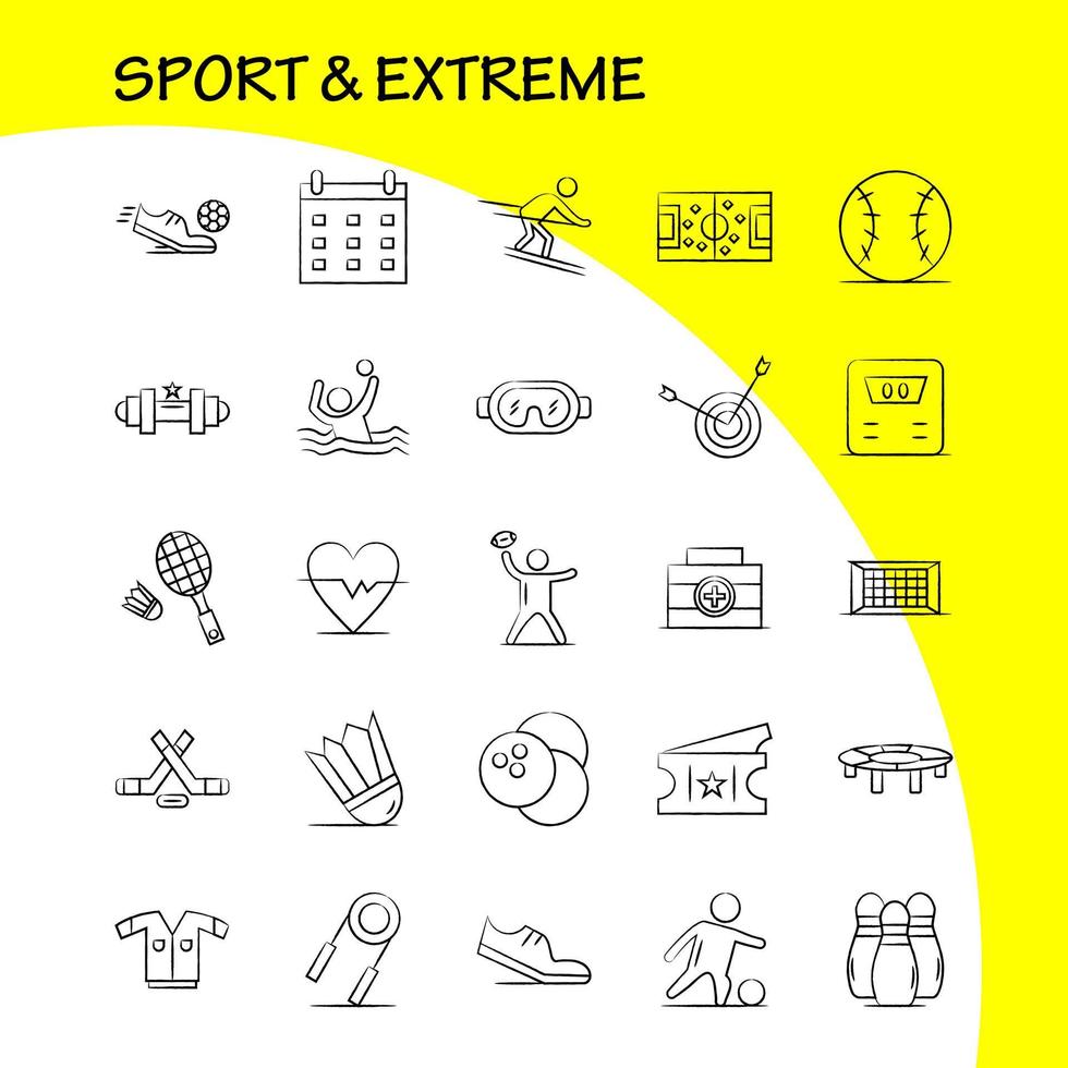 le sport et les icônes dessinées à la main extrêmes sont définies pour l'infographie le kit uxui mobile et la conception d'impression incluent le ballon de football vecteur
