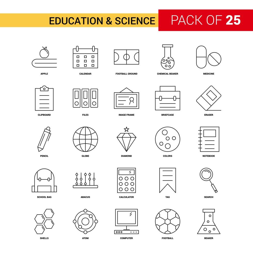 éducation et science ligne noire icône 25 jeu d'icônes de contour d'entreprise vecteur