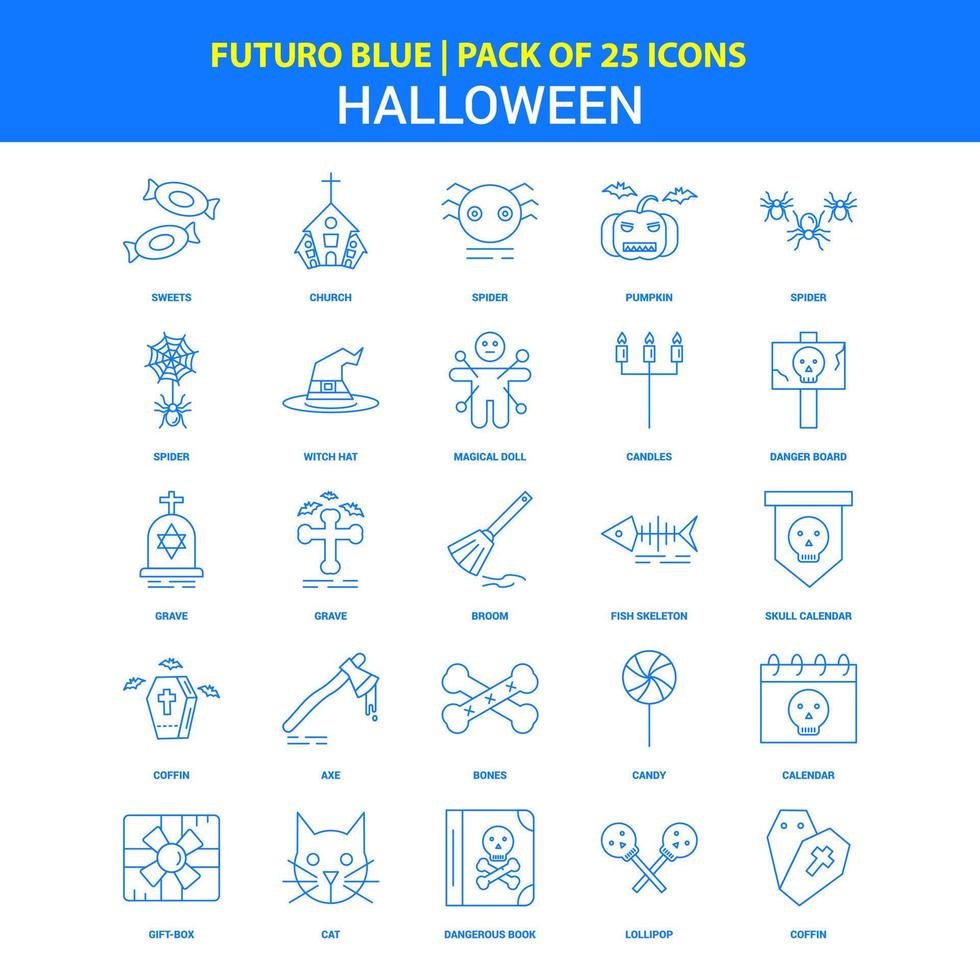 pack d'icônes halloween futuro bleu 25 icônes vecteur