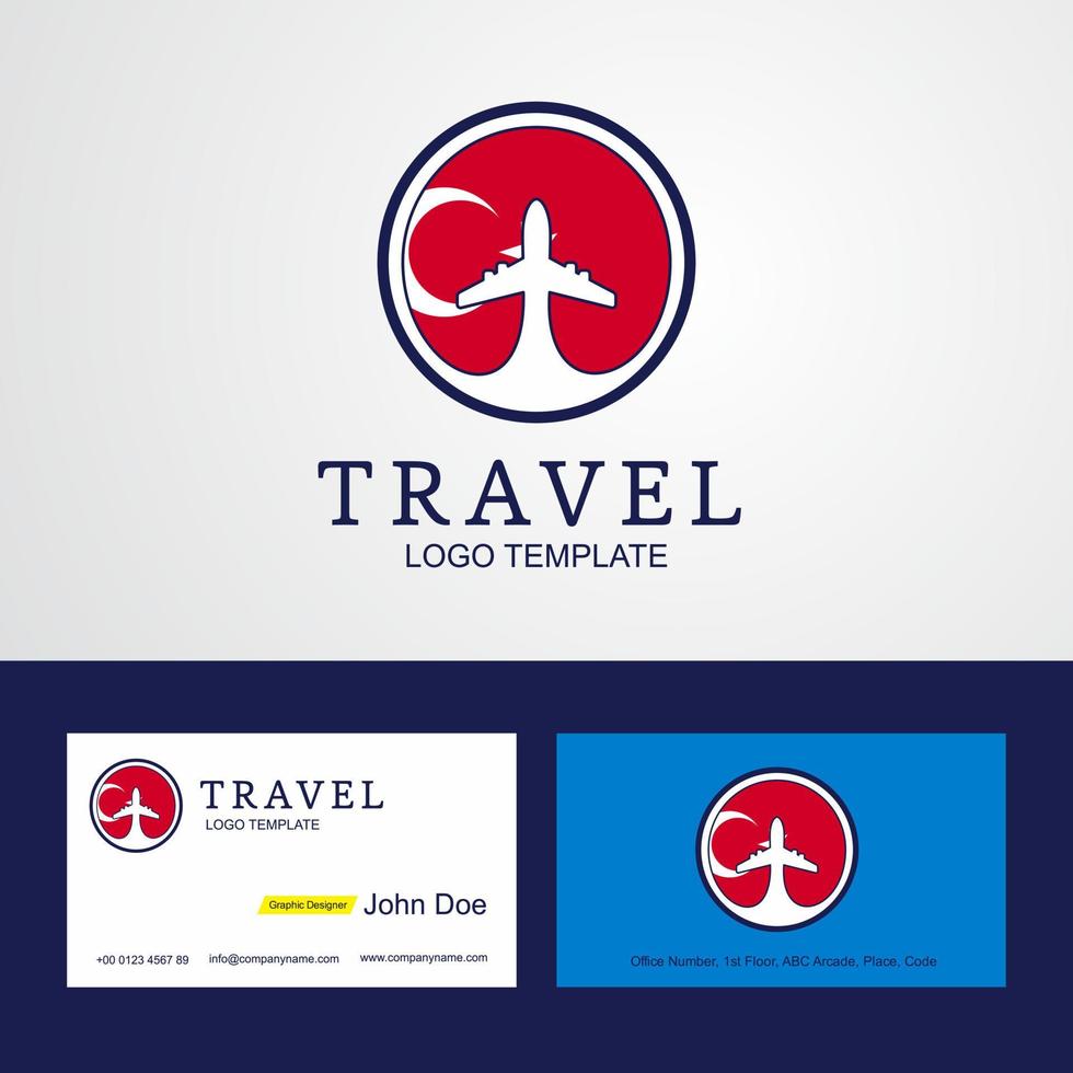 conception de logo et de carte de visite de drapeau de cercle créatif de voyage en turquie vecteur