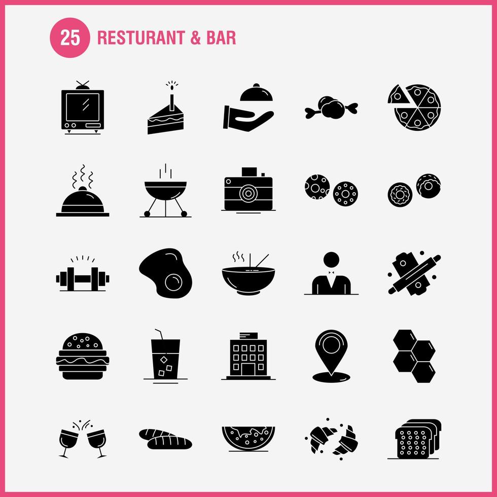 restaurant et bar icône de glyphe solide pour l'impression web et le kit uxui mobile tel que le jeu de jeu de casino groupe maison caméra divertissement image pictogramme pack vecteur