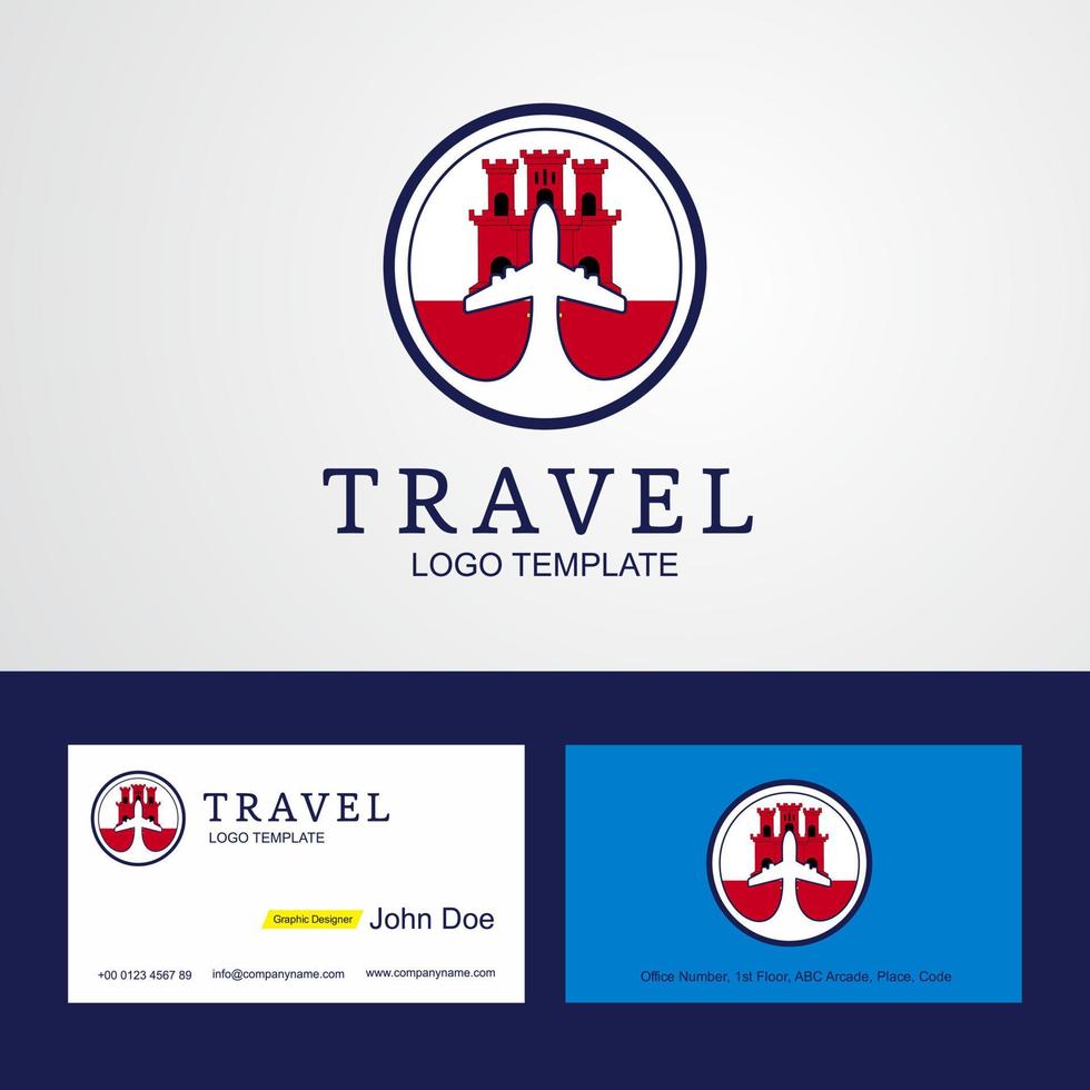 conception de logo et de carte de visite de drapeau de cercle créatif de voyage gibraltar vecteur