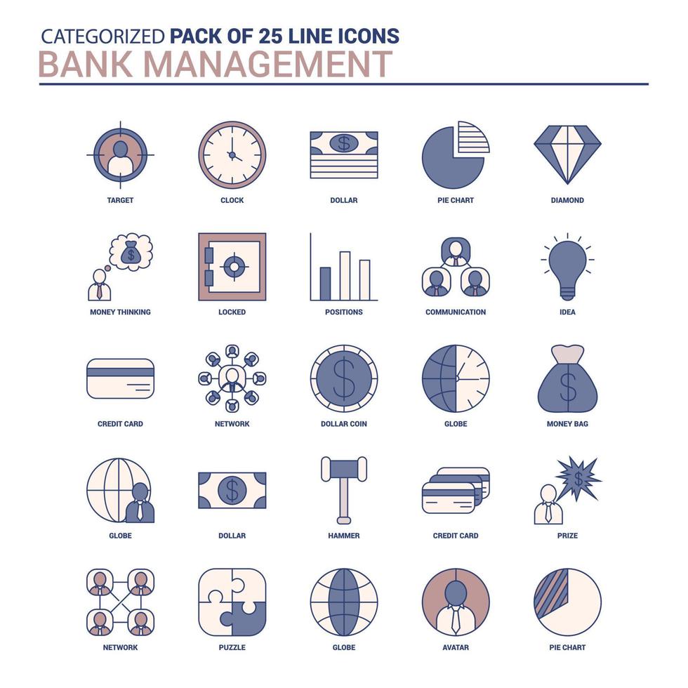 jeu d'icônes de gestion bancaire vintage 25 jeu d'icônes de ligne plate vecteur