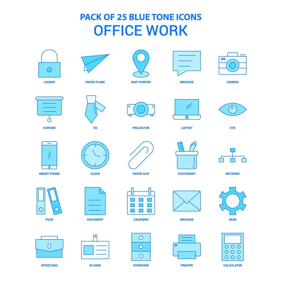 pack d'icônes de ton bleu de travail de bureau 25 jeux d'icônes vecteur