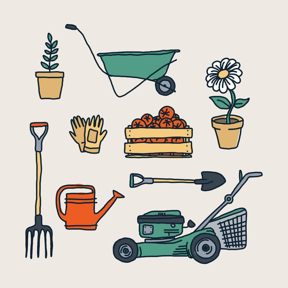 ensemble d'outils pour le jardinage vecteur