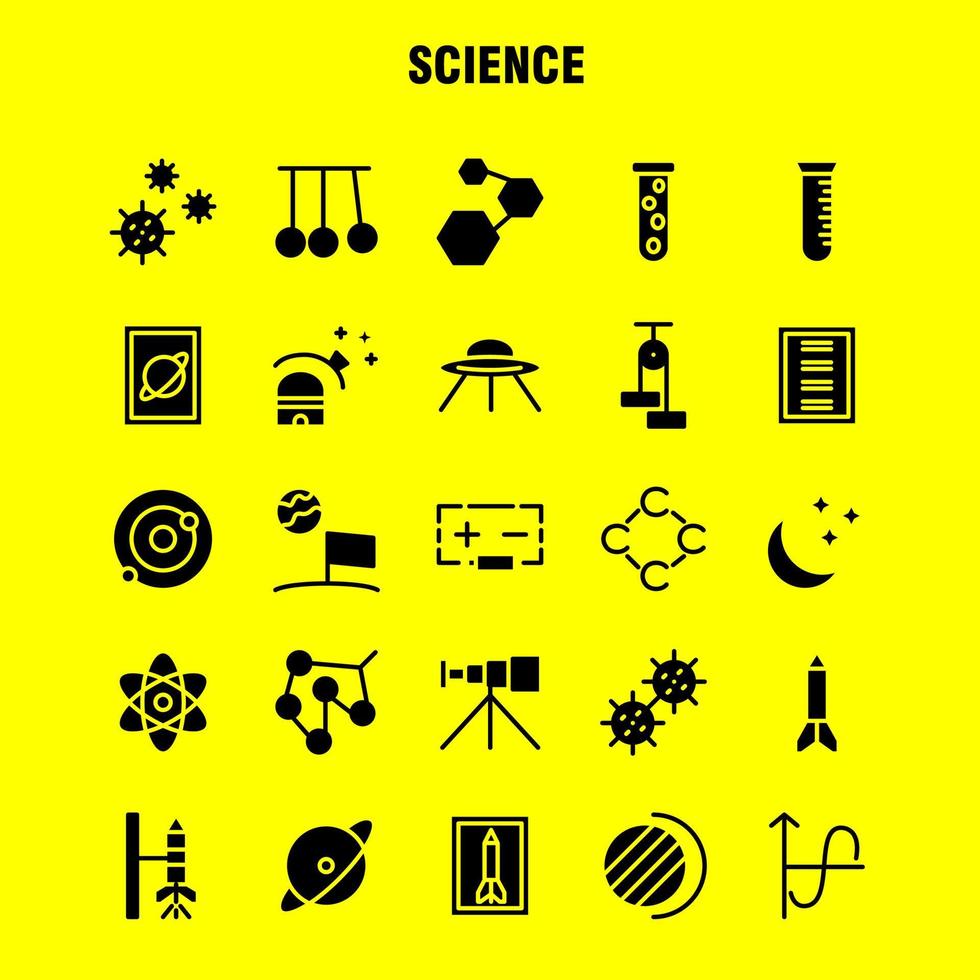 pack d'icônes de glyphes solides scientifiques pour les concepteurs et les développeurs icônes de lancement fusée espace démarrage astronomie système solaire science vecteur