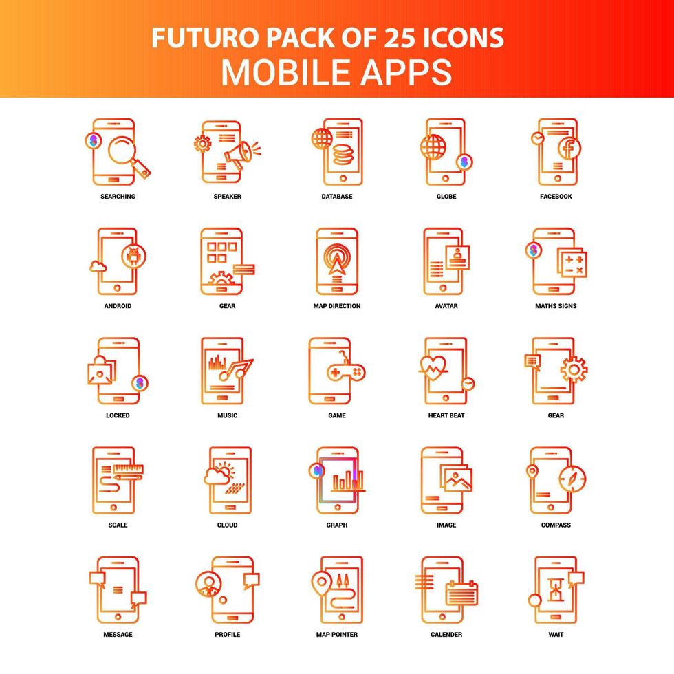 jeu d'icônes d'applications mobiles orange futuro 25 vecteur