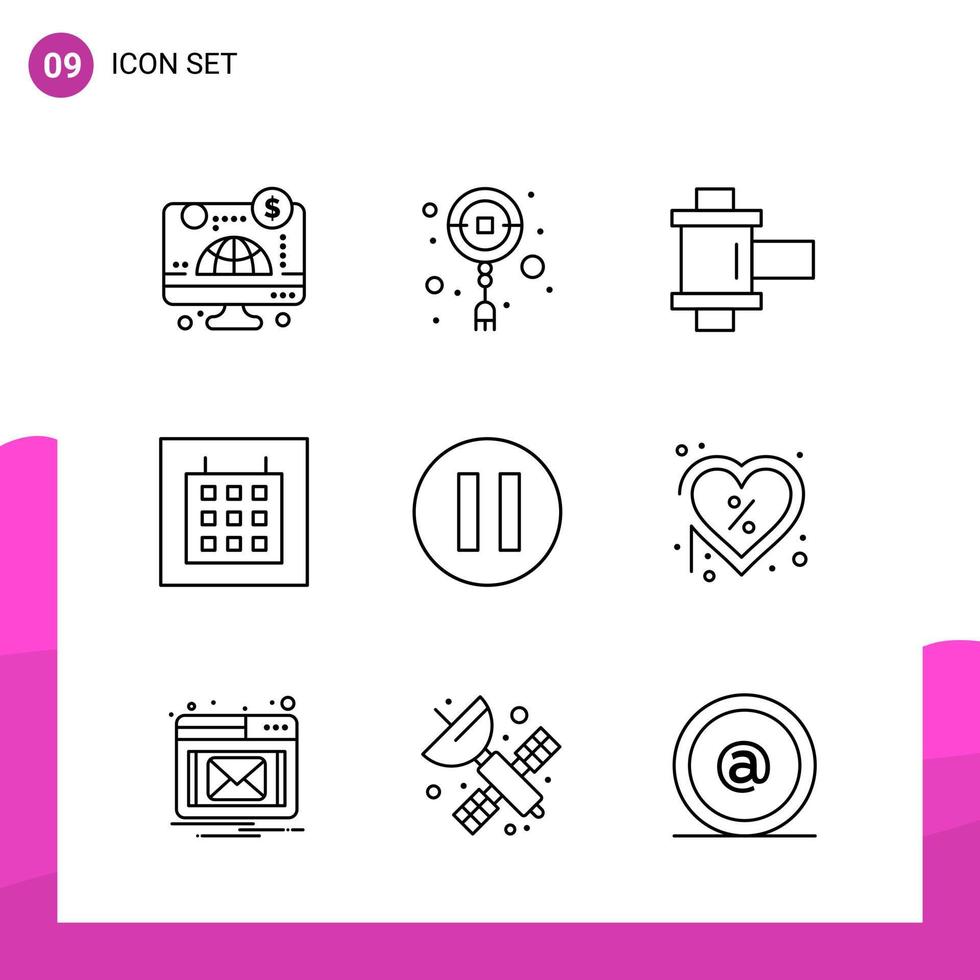 ensemble d'icônes de contour pack de 9 icônes de ligne isolées sur fond blanc pour la conception de sites Web réactifs impression et applications mobiles arrière-plan vectoriel d'icône noire créative