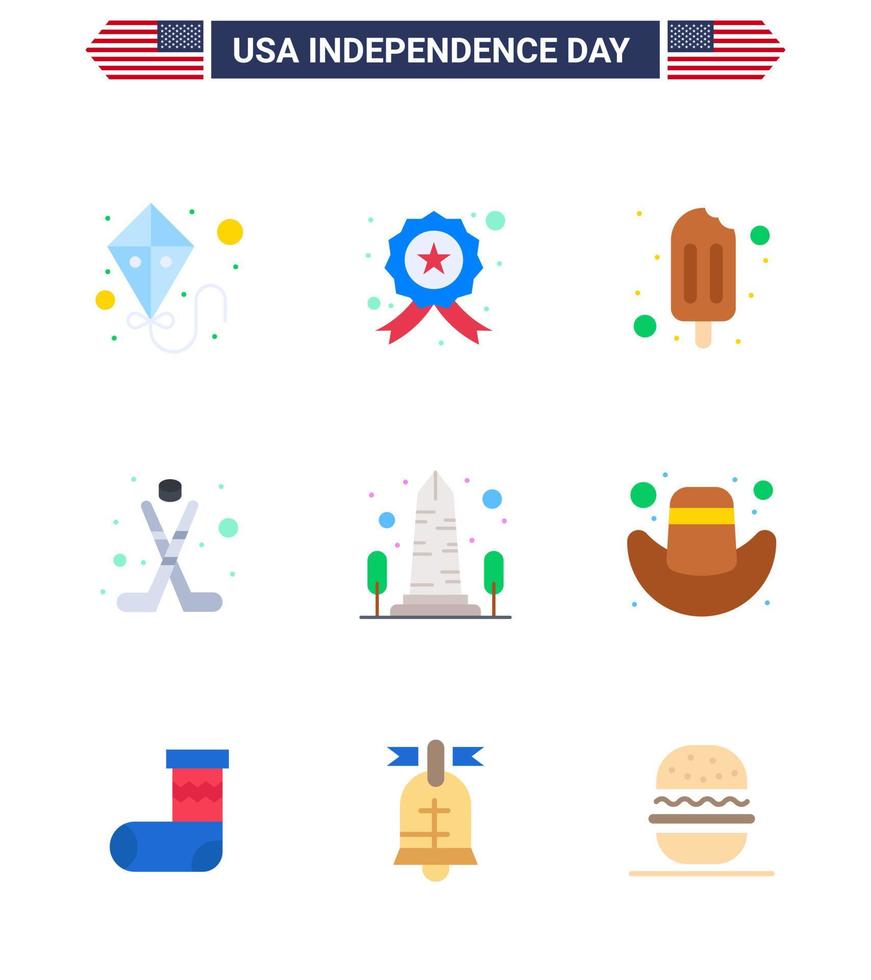 gros pack de 9 usa joyeux jour de l'indépendance usa vecteur appartements et symboles modifiables des usa monument popsicle point de repère glace modifiable usa day vector design elements