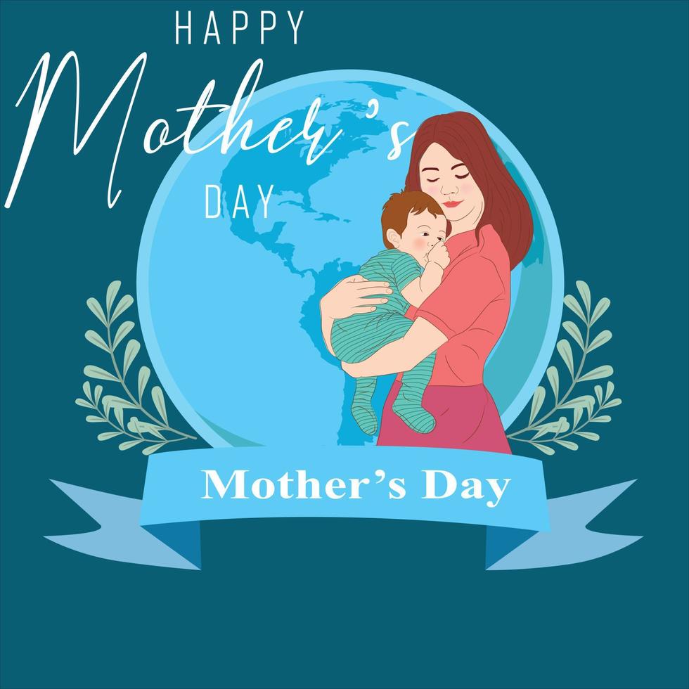 concept d'illustration vectorielle de la fête des mères du monde montrant l'écriture d'une mère tenant son enfant avec amour, et aussi dans un globe. comme symbole de l'amour maternel. vecteur