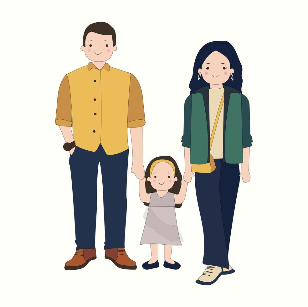 illustration d'une famille heureuse et joyeuse. père mère et enfants. portrait de famille vecteur