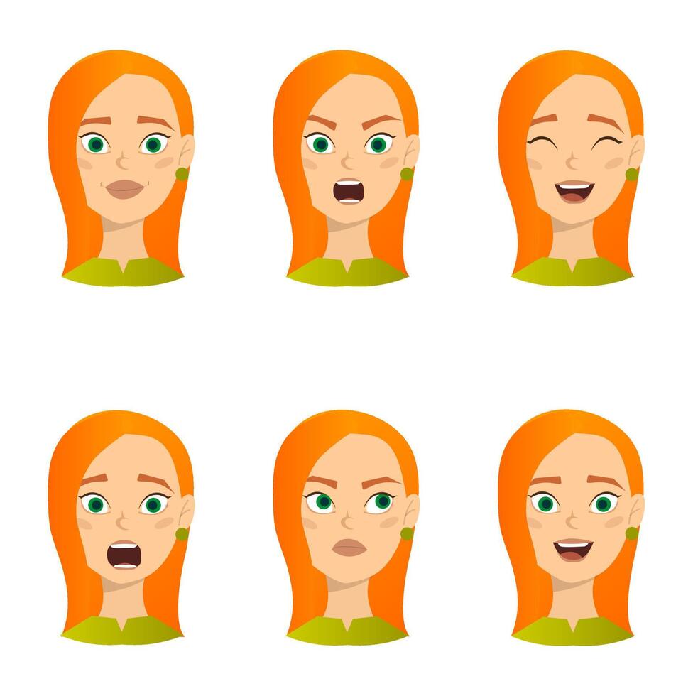 visages de filles avec différentes émotions vecteur