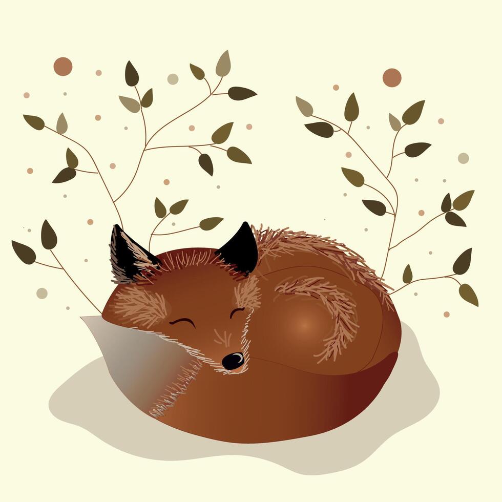 mignon renard endormi sous les buissons de plantes vecteur