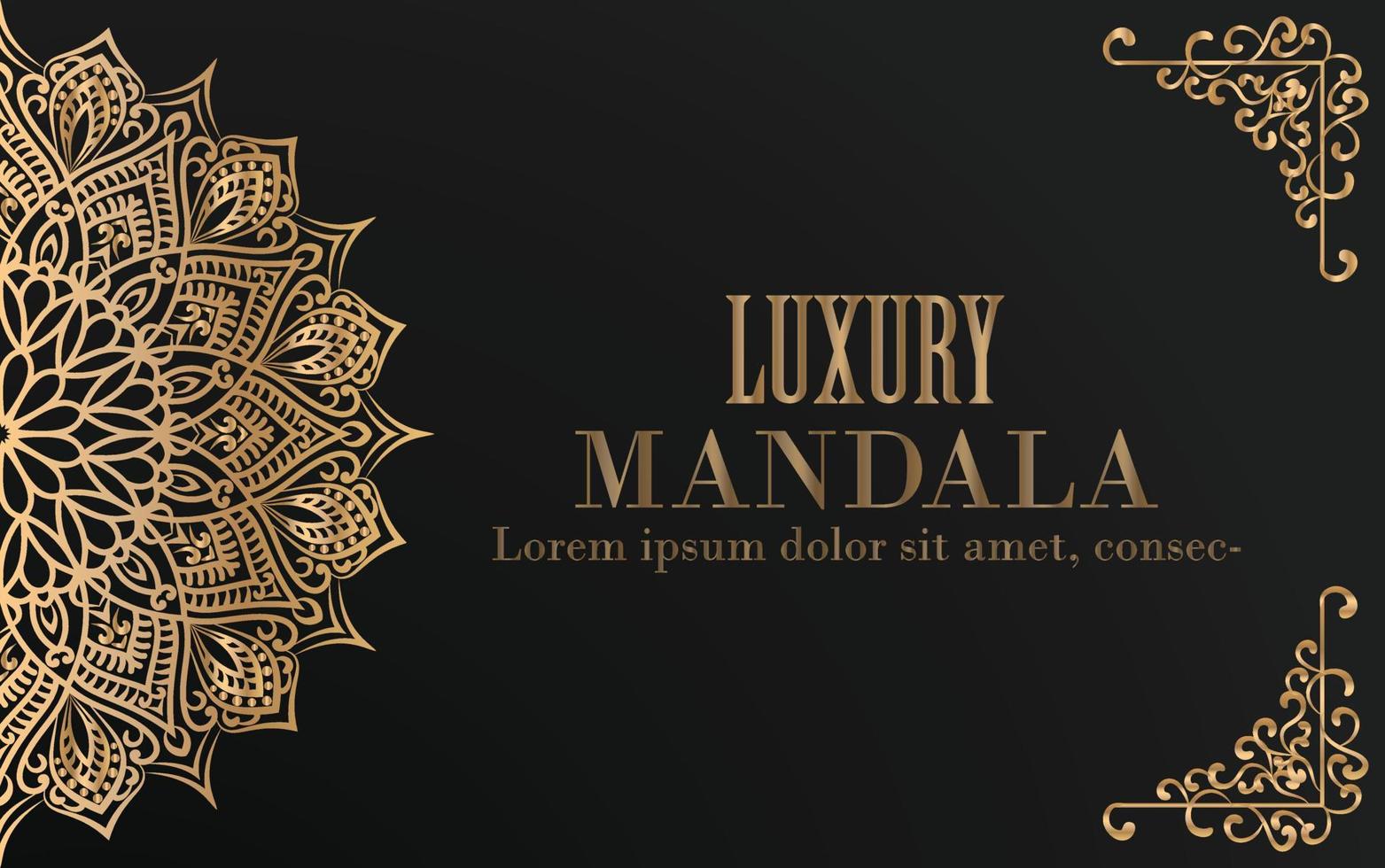 invitation de luxe au mandala doré avec fond noir. vecteur