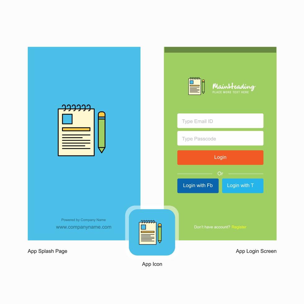 écran de démarrage de document d'entreprise et conception de page de connexion avec modèle de logo modèle d'entreprise en ligne mobile vecteur