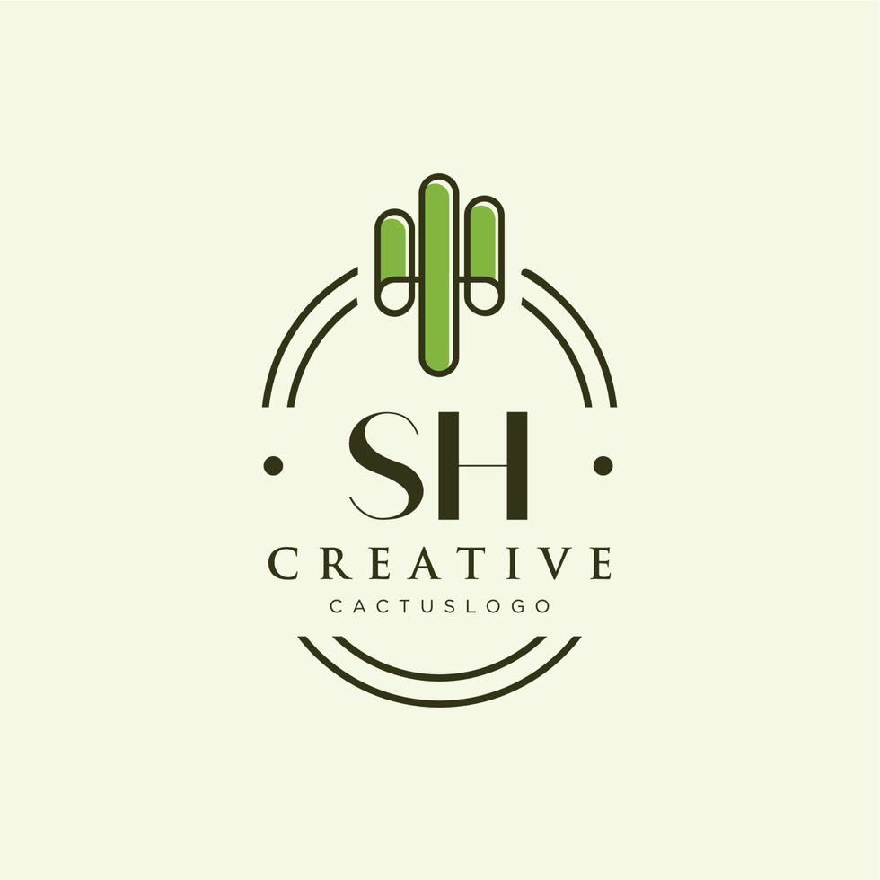 sh lettre initiale vert cactus logo vecteur