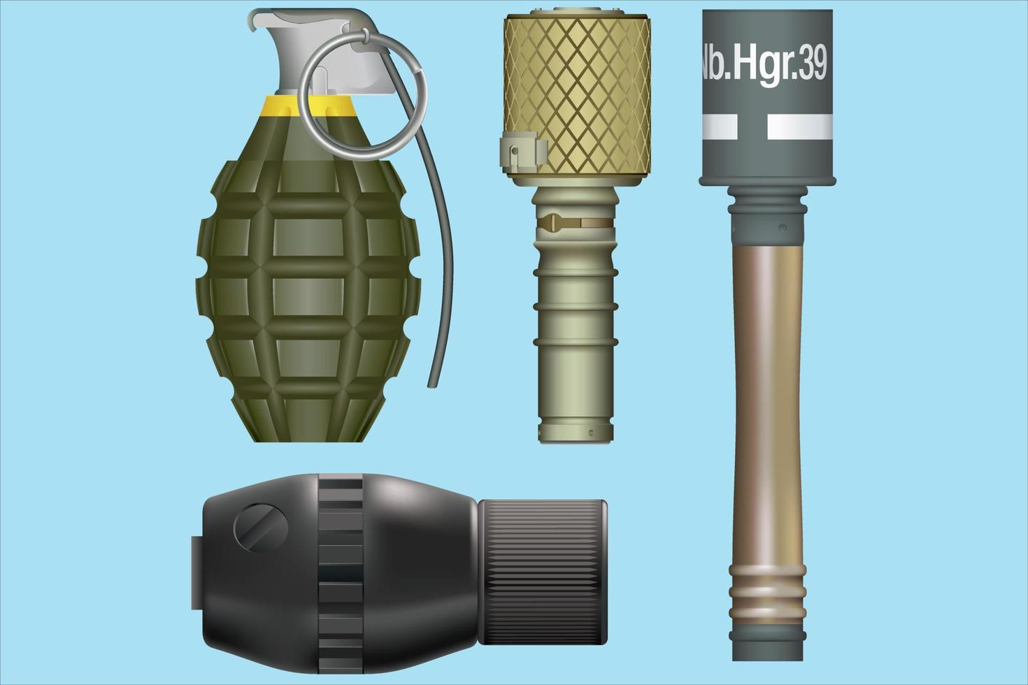 divers types de grenades. vecteur de grenade 3d. grenades réalistes