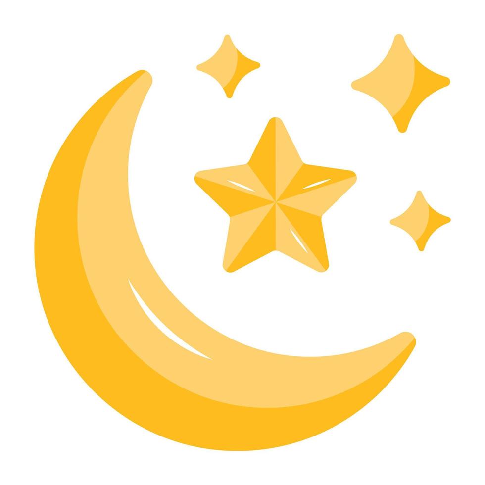 lune avec étoiles, icône plate d'une nuit vecteur