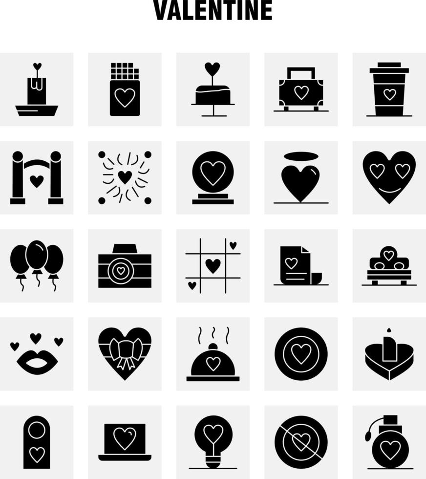 les icônes de glyphe solide de la saint-valentin sont définies pour l'infographie le kit uxui mobile et la conception d'impression incluent le signe de l'étiquette vecteur