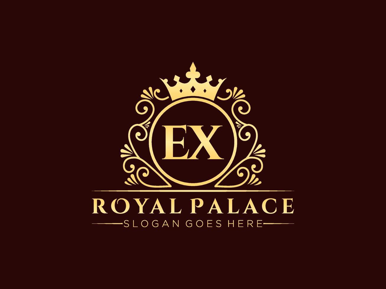 lettre ex logo victorien de luxe royal antique avec cadre ornemental. vecteur