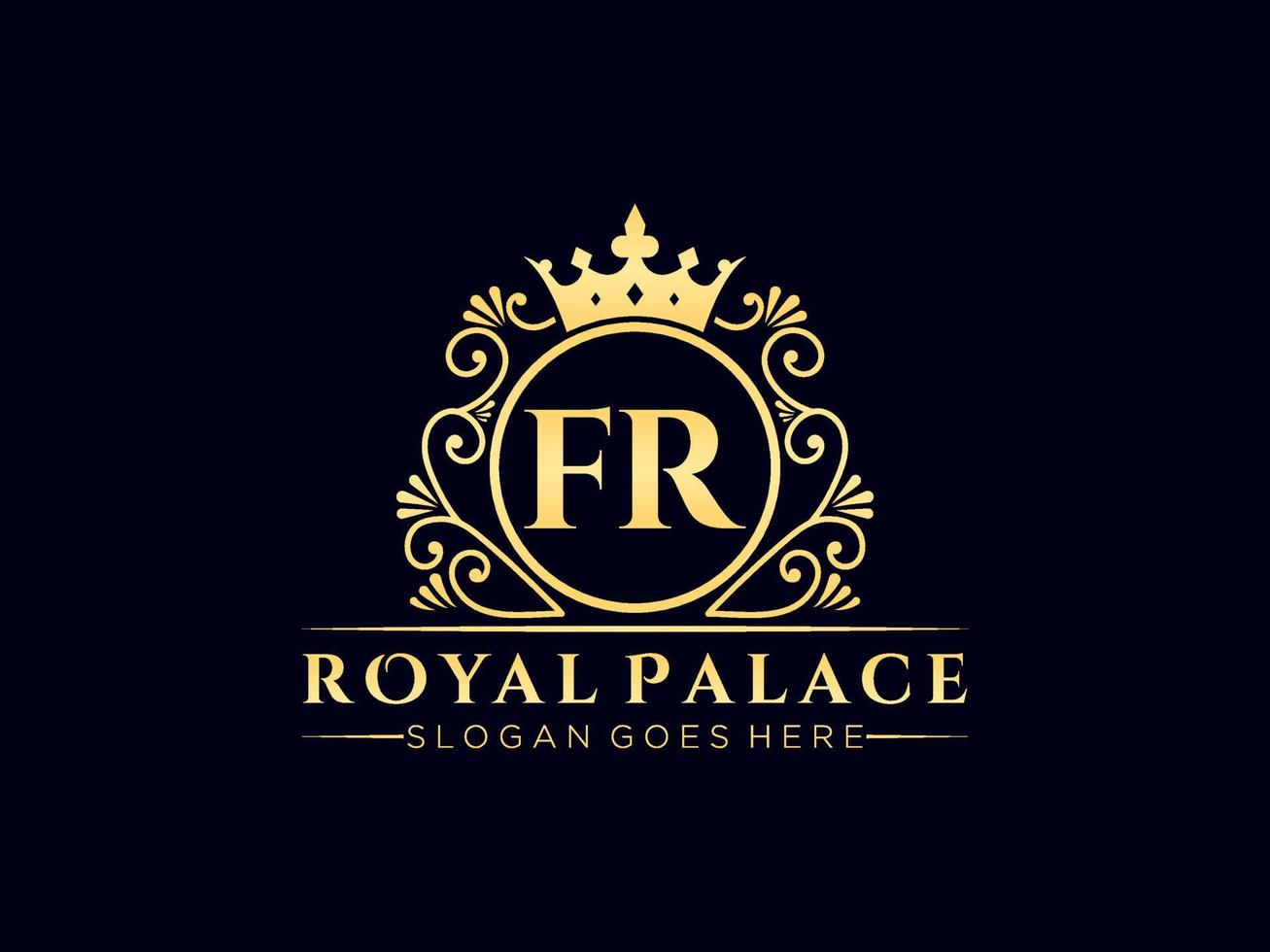 lettre fr logo victorien de luxe royal antique avec cadre ornemental. vecteur
