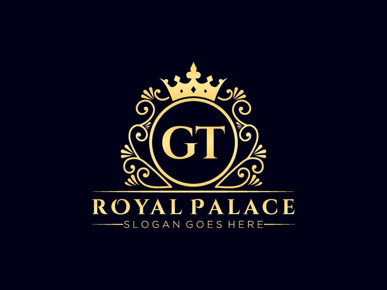lettre gt logo victorien de luxe royal antique avec cadre ornemental. vecteur