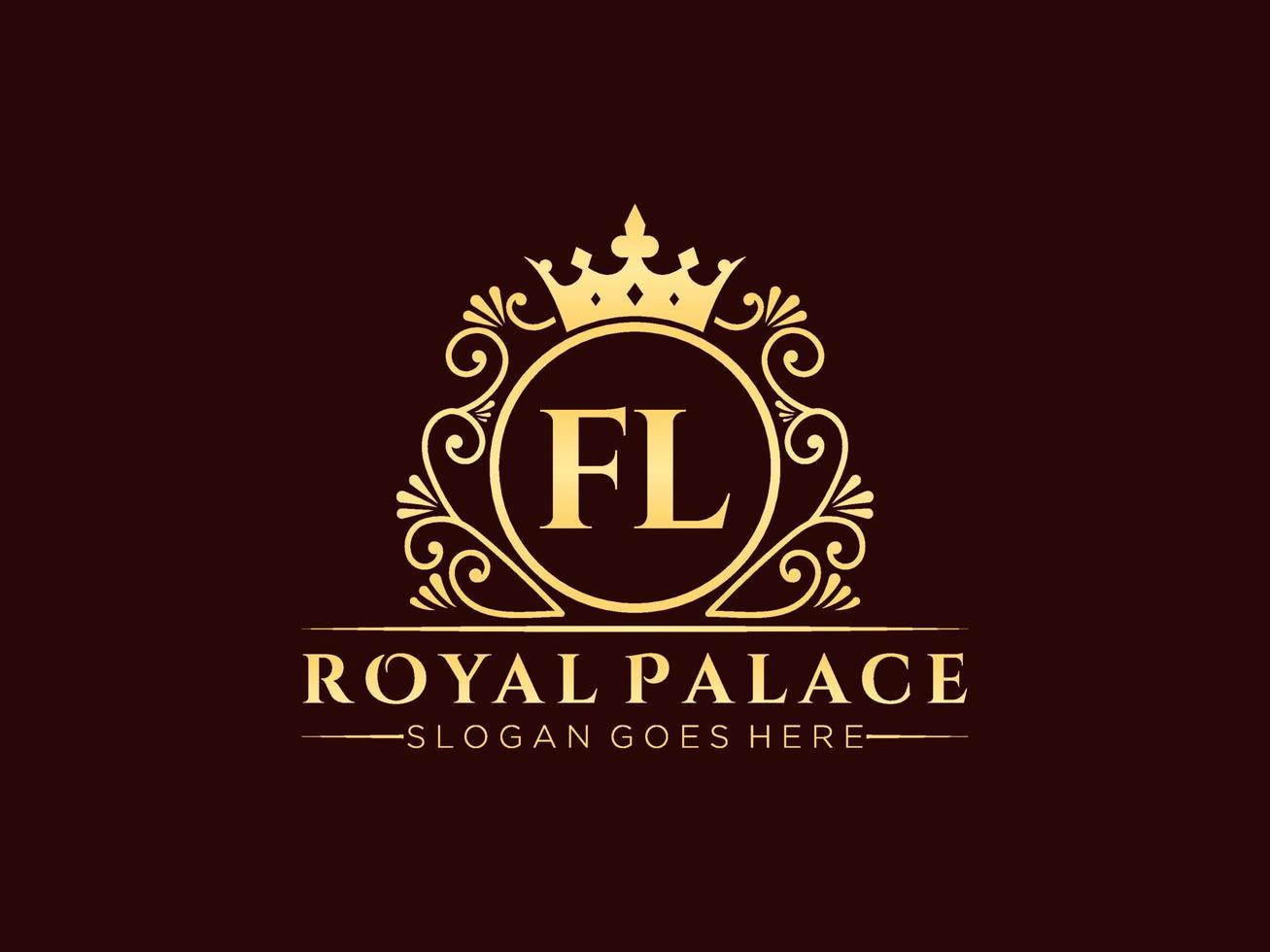 lettre fl logo victorien de luxe royal antique avec cadre ornemental. vecteur