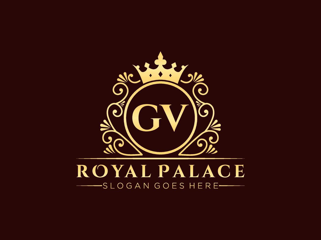 lettre gv logo victorien de luxe royal antique avec cadre ornemental. vecteur