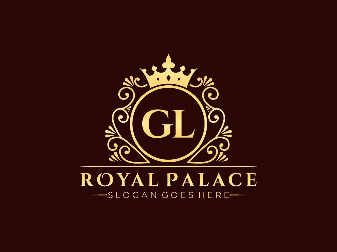 lettre gl logo victorien de luxe royal antique avec cadre ornemental. vecteur