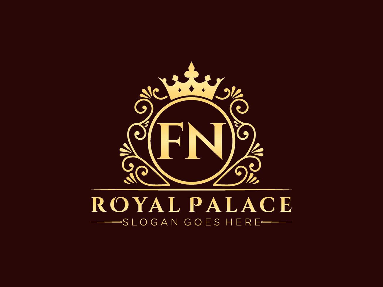lettre fn logo victorien de luxe royal antique avec cadre ornemental. vecteur