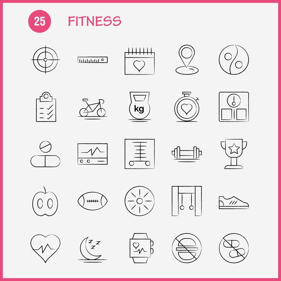 pack d'icônes dessinées à la main de fitness pour les concepteurs et les développeurs icônes de moniteur de statistiques de scanner médical vecteur de gym de soins de santé de fitness médical