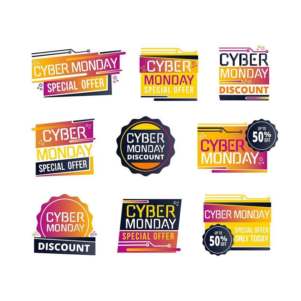 pack d'étiquettes de vente futuriste cyber lundi vecteur