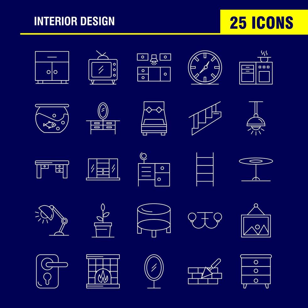 les icônes de la ligne de design d'intérieur sont définies pour l'infographie le kit uxui mobile et la conception d'impression incluent la chambre à coucher les meubles de placard la maison la garde-robe la télévision la télévision la maison l'icône de jeu le vecteur