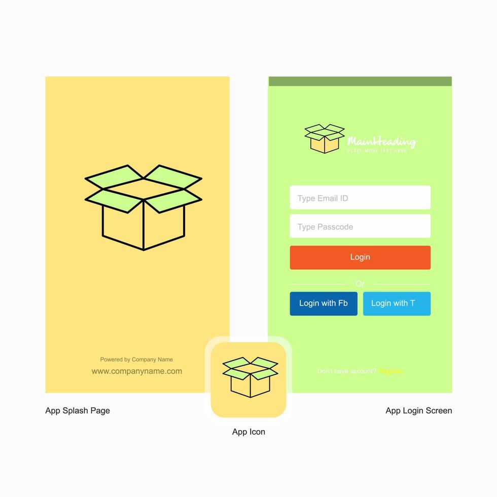 écran de démarrage de carton d'entreprise et conception de page de connexion avec modèle de logo modèle d'entreprise en ligne mobile vecteur