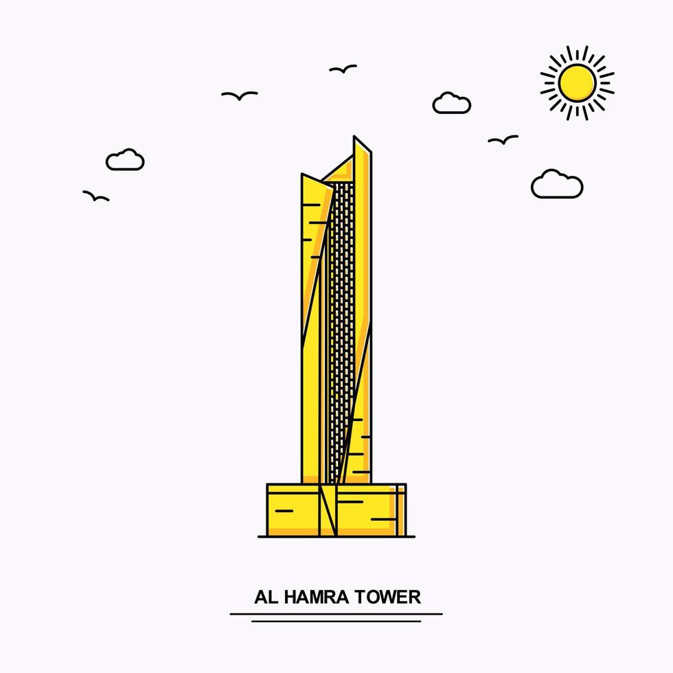 modèle d'affiche de monument de la tour al hamra voyage dans le monde fond d'illustration jaune dans le style de ligne avec scène de beauté nature vecteur